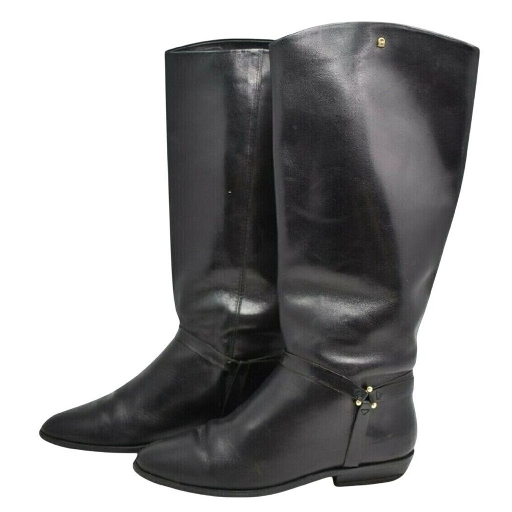 Etienne Aigner Black Leather Riding Boots Size‎ 6M Classic Tall Equestrian Style